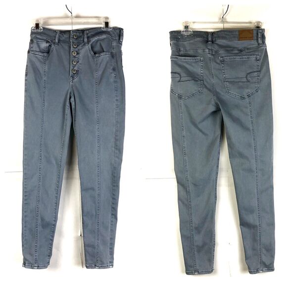 AMERICAN EAGLE Gray Hi-Rise Jegging Exposed Button Fly Size 6 Short - Picture 1 of 10